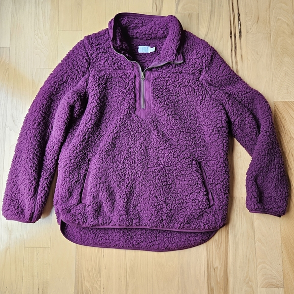 Time and Tru Sweaters - Time and Tru Purple Sherpa Cowl Neck 1/4 Zip Large